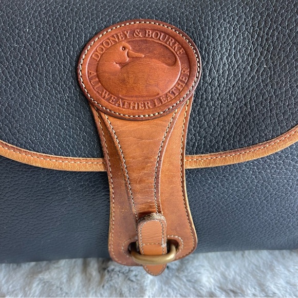 Dooney & Bourke Vintage Blue Pebbled Leather with Brown Trim Flap Shoulder Bag - Picture 13 of 16